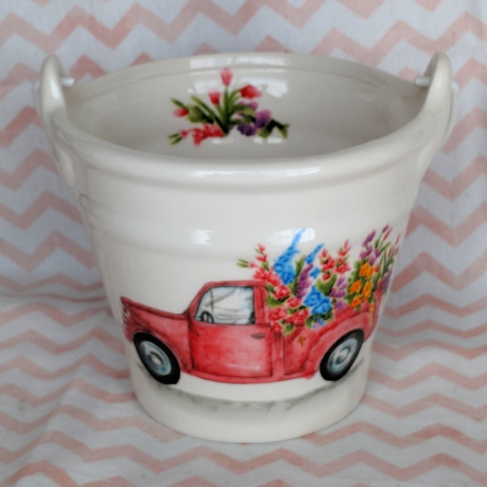 New - Ceramic Spring Flower Truck Bucket